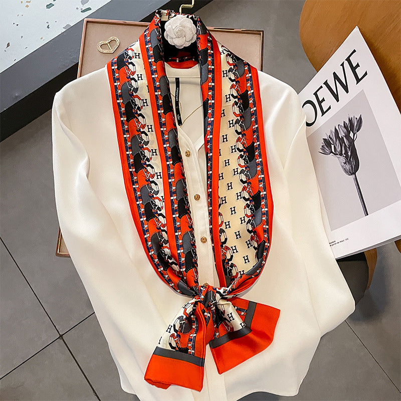 Scarf shape mother pattern double-sided double simulation silk scarf women neck guard decoration