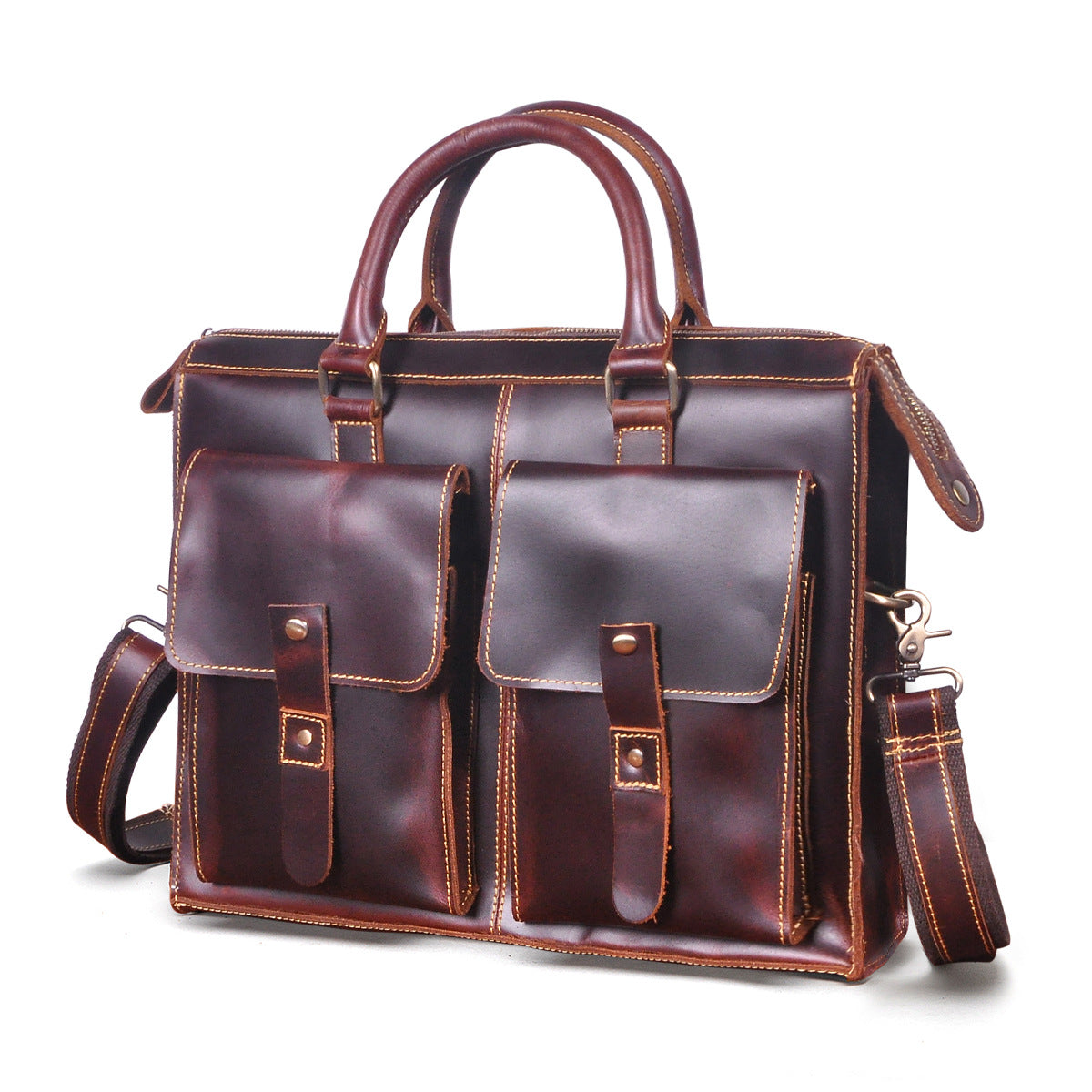 Men's Handbag Briefcase Cowhide Genuine Leather Retro Business Men Computer Bag 