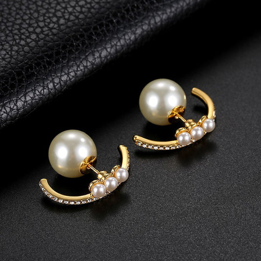 Earrings Pearl Earrings Cubic Chassis Retro Lightweight Luxury Style Earrings 