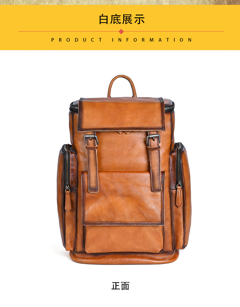 Men's backpack genuine cowhide leather retro unisex casual travel bag business bag 