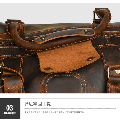 Men's Handbag Genuine Cowhide Luggage Bag Retro Casual Large Capacity Business Travel Bag for Men 