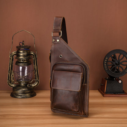Men's Bust Bag Genuine Cowhide Leather Retro Outdoor Versatile Men's Crossbody Bag 