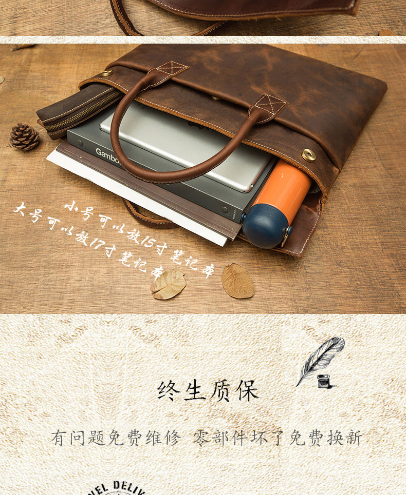 Men's handbag handbag handmade Korean fashion genuine cowhide leather casual business briefcase thin computer bag 