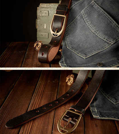 Men's Belt Handmade Genuine Cowhide Leather Unique Copper Needle Buckle Vintage Fashion Men's Belt