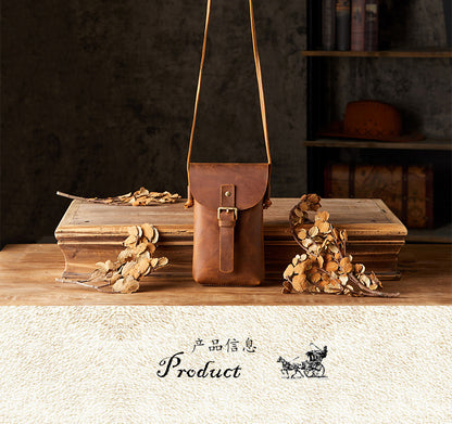 Men's Shoulder Bag Handcrafted Genuine Cowhide Leather Smartphone Pouch Retro Casual Crossbody Bag for Men 