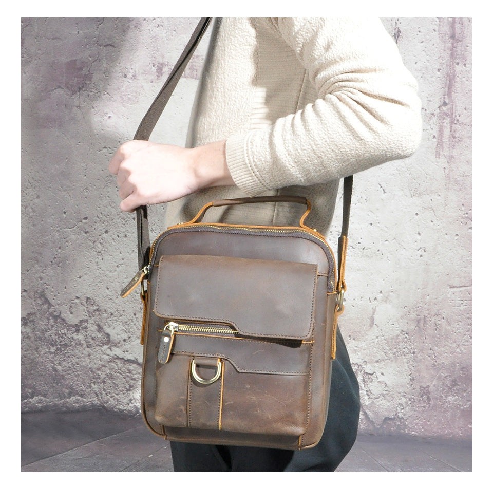 Men's Shoulder Bag Genuine Cowhide Leather Retro Outdoor Travel Crossbody Bag for Men 