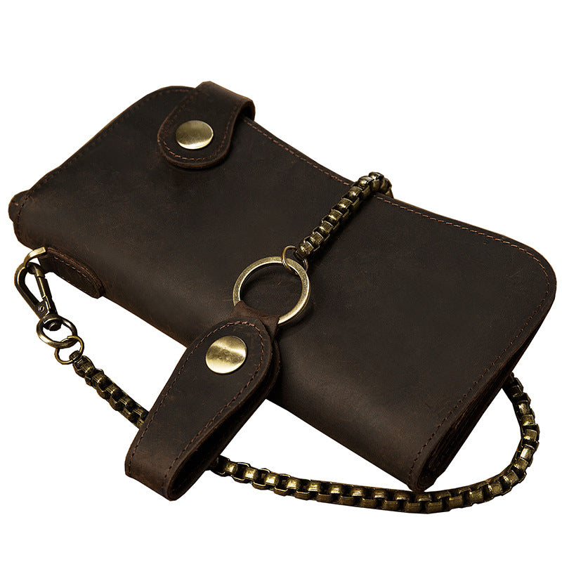 Men's Wallet Handmade Original Crazy Horse Genuine Cowhide Leather Retro Card Holder Large Capacity Zipper Mobile Phone Bag Men Handbag 