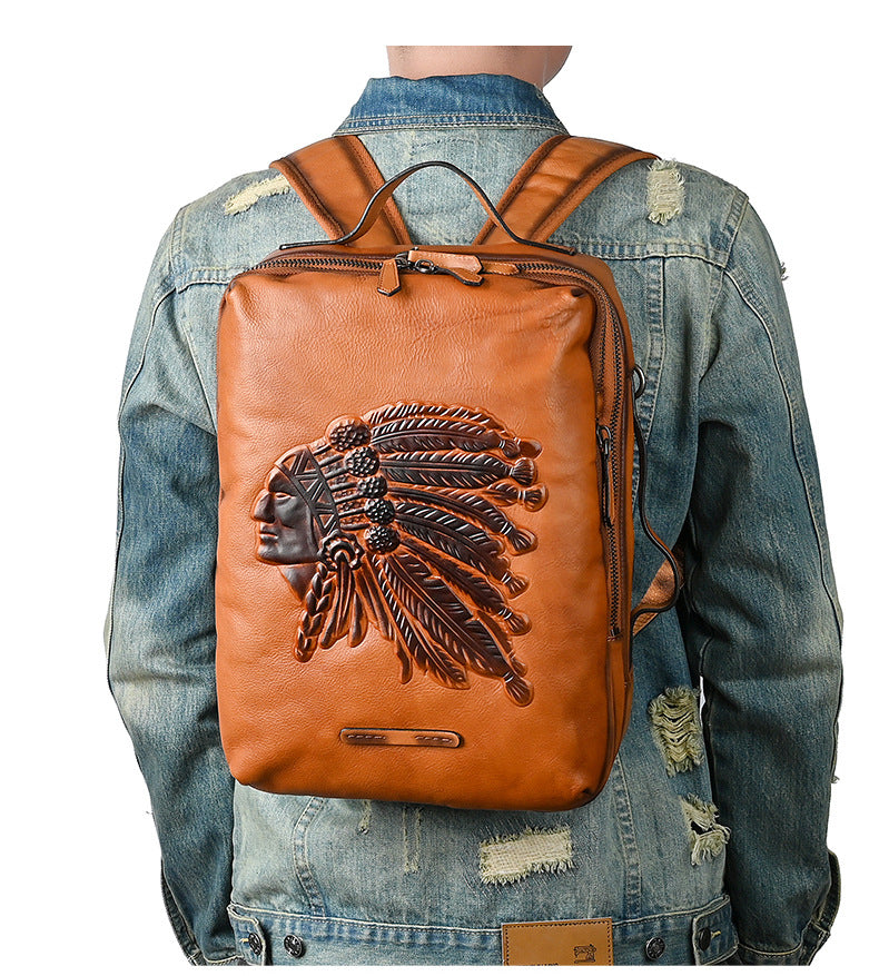 Men's backpack cowhide genuine leather retro fashion computer bag men's casual travel bag 
