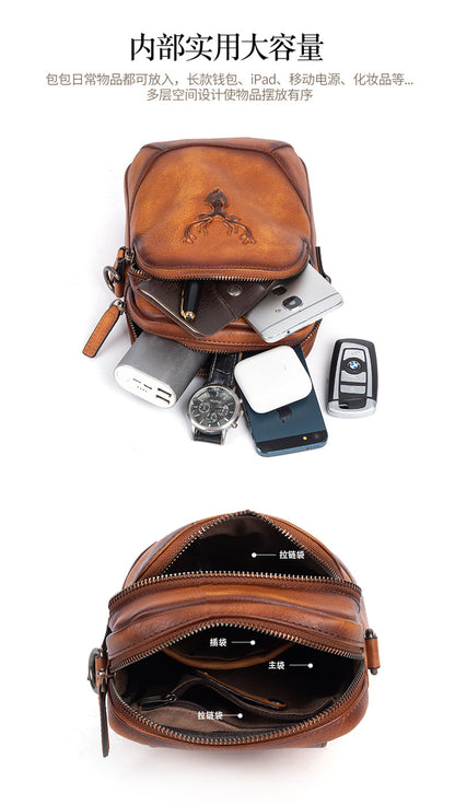 Men's Bust Bag Versatile Cowhide Genuine Leather Retro Casual Crossbody Bag for Men 