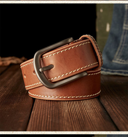 Men's Belt Handmade Genuine Cowhide Leather Needle Buckle Casual Vintage Simple Men's Belt 