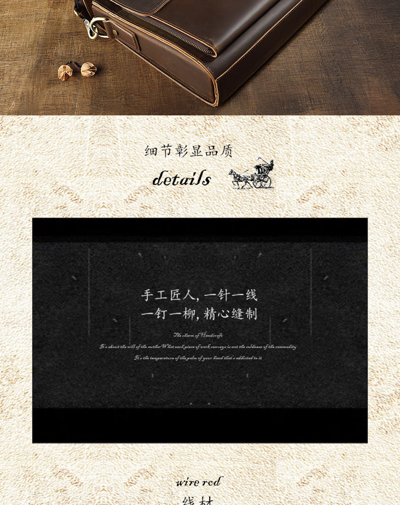 Men's Handbag Briefcase Handmade Cowhide Genuine Leather Retro Simple Messenger Bag Business Casual Men's Shoulder Bag Crossbody Bag 