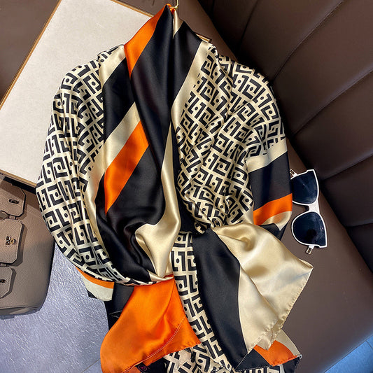 Scarf Simulation Silk Satin Thin Muffler Air Stole Beach Towel Seaside Sunscreen Scarf