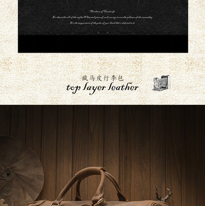 Men's Travel Bag Large Capacity Cowhide Crazy Horse Handmade Retro Crossbody Bag Fashion Luggage Bag for Men 