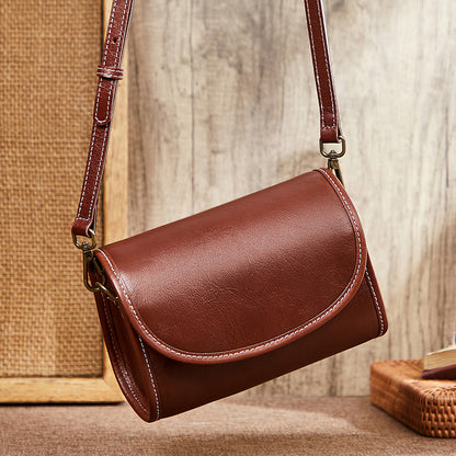Women's bag retro genuine leather bag cowhide small bag simple temperament shoulder bag.Pochette