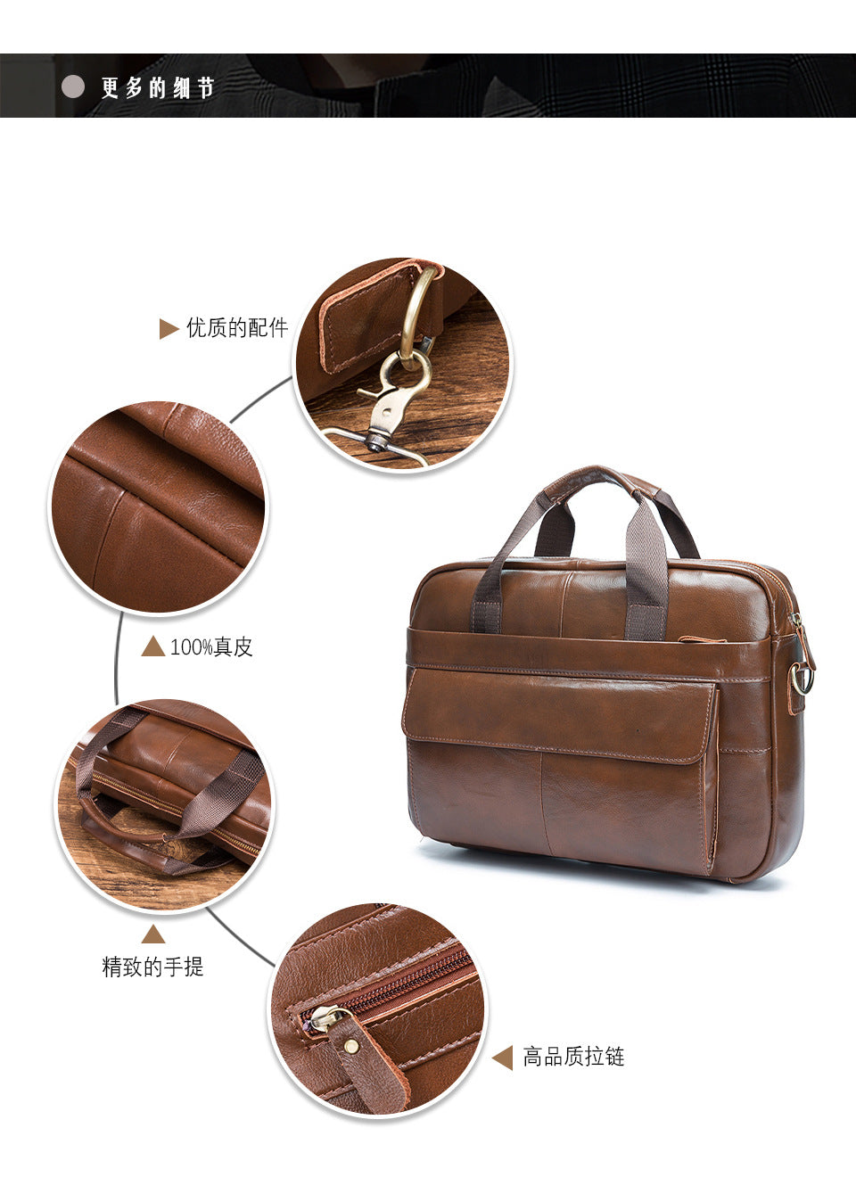 Men's Handbag Briefcase Cowhide Genuine Leather Retro Business Computer Bag for Men 