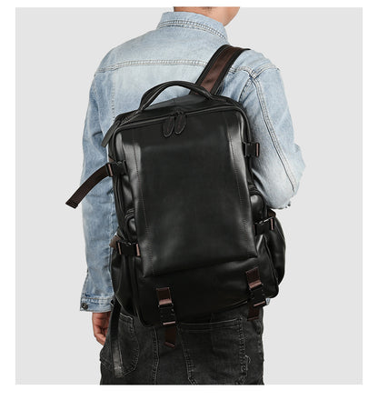 Men's backpack cowhide genuine leather retro casual business travel bag for men computer bag 