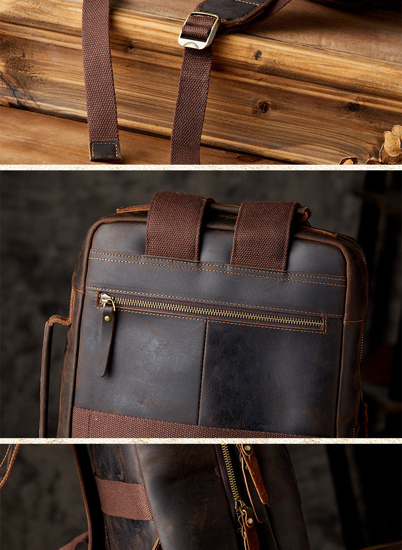 Men's Rucksacks Cowhide Genuine Leather Crazy Horse Handmade Handbags Fashion Computer Bags for Men 