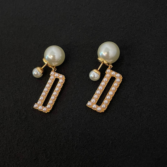 Pearl earrings women cubic chassis temperament fashion light luxury earrings 