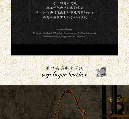 Men's Shoulder Bag Made of Genuine Cowhide Leather Original Handmade Casual Crossbody Bag Messenger Bag for Men 