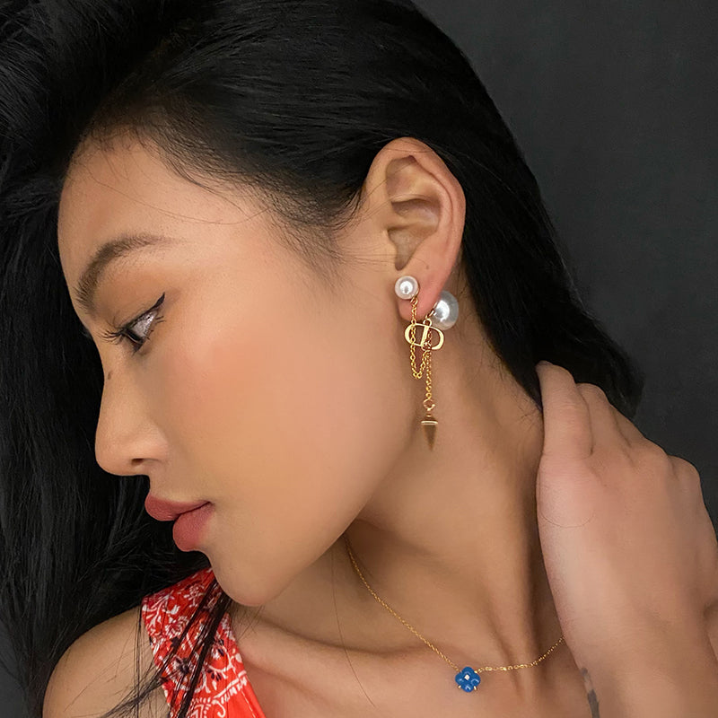 D CD Pearl Earrings Women Long Fringe Retro Earrings Unique Earrings
