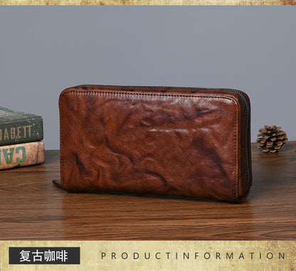 Men's Wallet Cowhide Genuine Leather Clutch Bag Mobile Phone Bag Retro Casual Men's Handbag 
