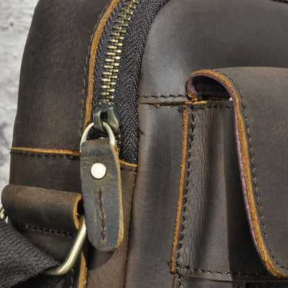 Men's Shoulder Bag Genuine Cowhide Leather Retro Outdoor Travel Crossbody Bag for Men 