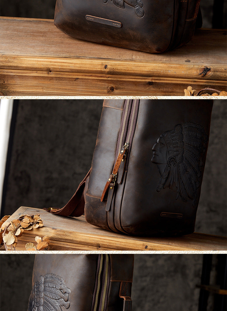 Men's Rucksacks Cowhide Genuine Leather Crazy Horse Handmade Handbags Fashion Computer Bags for Men 
