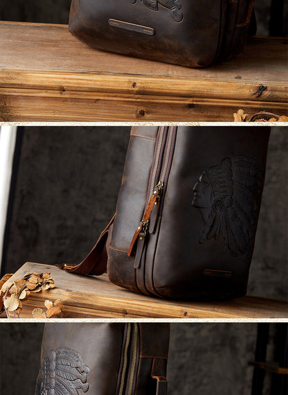 Men's Rucksacks Cowhide Genuine Leather Crazy Horse Handmade Handbags Fashion Computer Bags for Men 