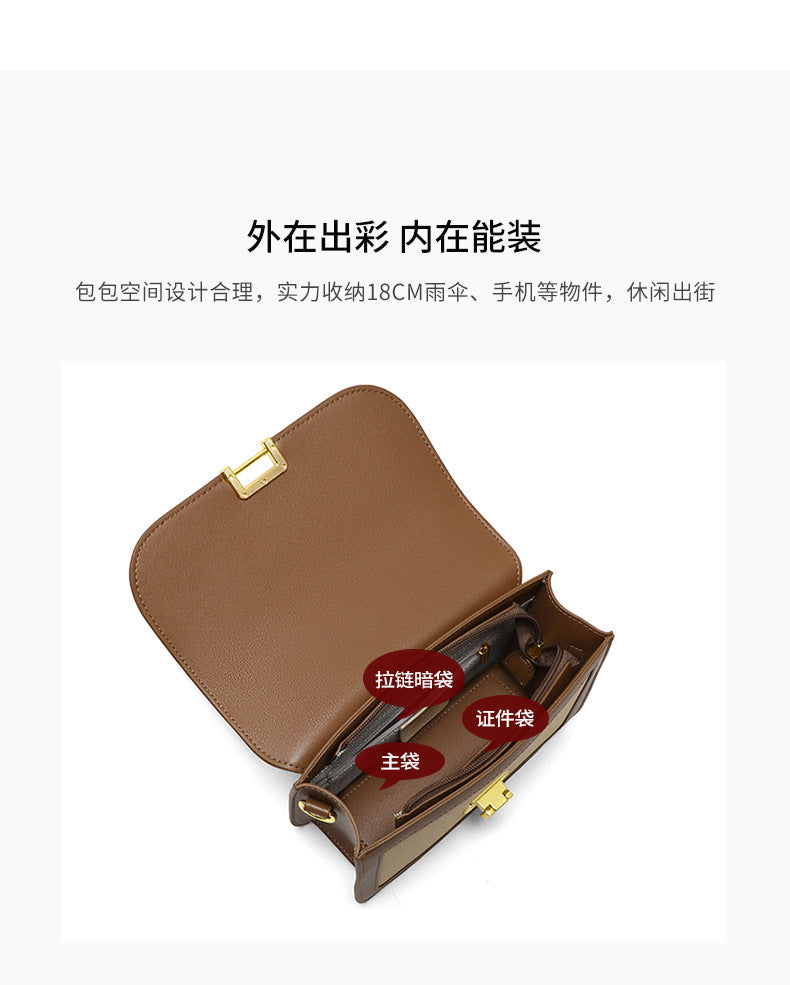 レディースバッグ斜め掛けバッグ高級感本革スクエアバッグカラーマッチング何とでも合うレトロショルダーバッグ.ポシェット