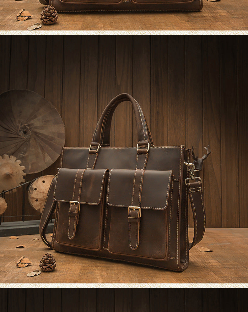 Men's Handbag Handbag Handmade Retro Cowhide Genuine Leather Shoulder Bag Crossbody Bag Crazy Horse Cambridge Briefcase 