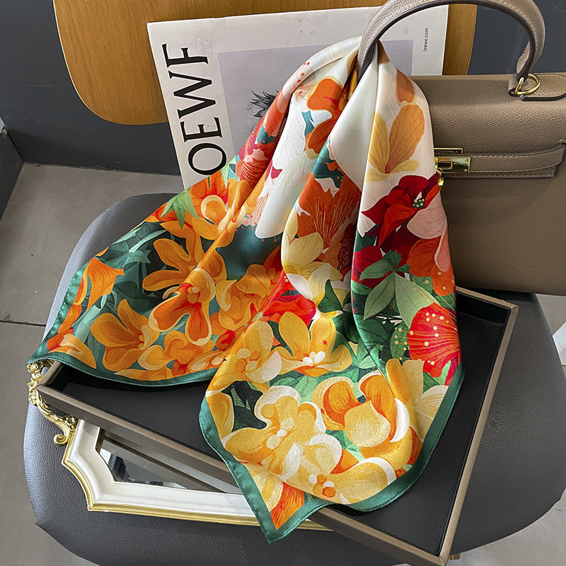 Silk scarf printed pattern French scarf high quality temperament elegant neckerchief