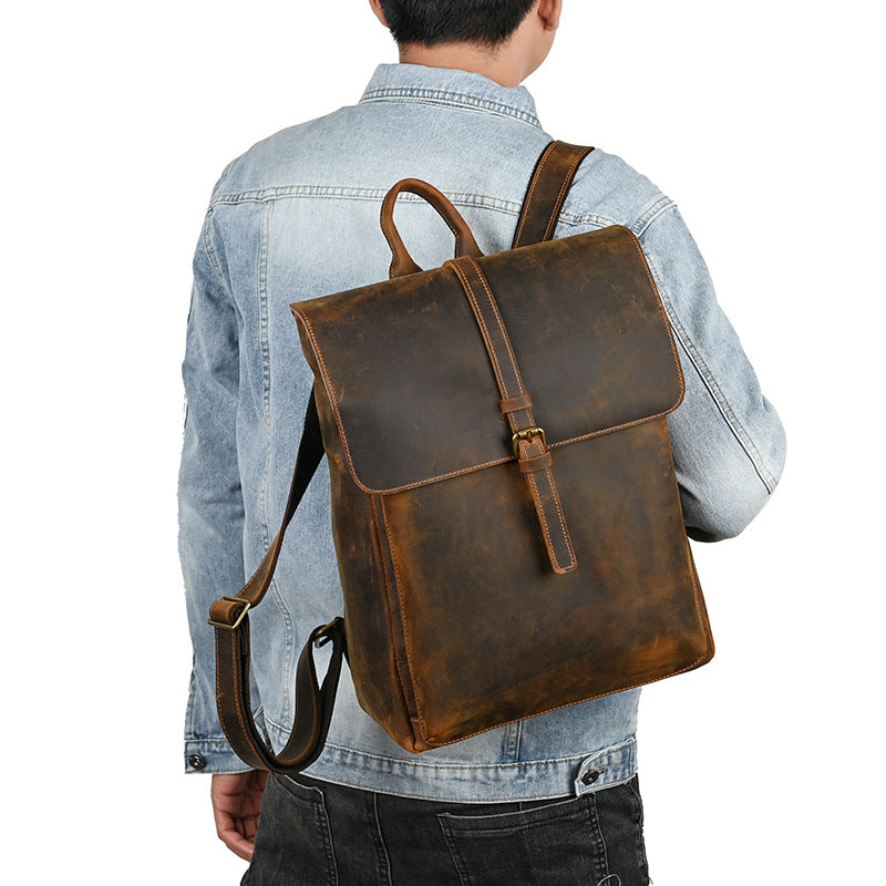 Men's backpack cowhide genuine leather retro casual computer bag for men 
