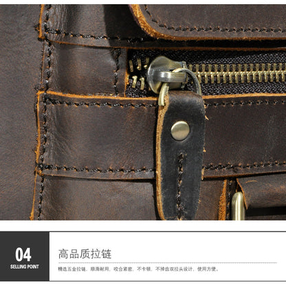 Men's Shoulder Bag Genuine Cowhide Leather Retro Outdoor Travel Crossbody Bag for Men 