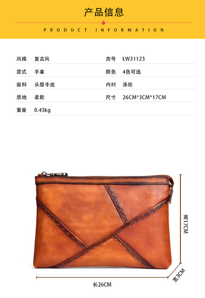 Men's Clutch Bag Genuine Cowhide Leather Retro Casual Men's Handbag 