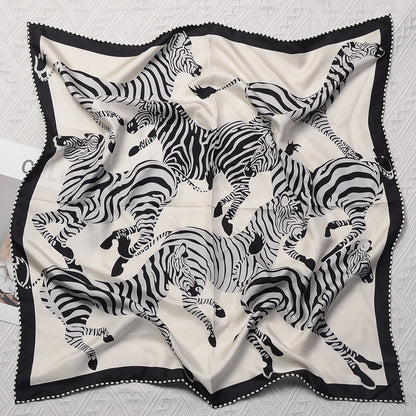 Silk scarf French retro print pattern neckerchief Temperament scarf that goes with anything