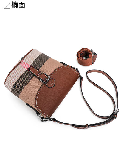 Genuine leather women's bag plaid leather bucket bag trend cowhide canvas bag trend shoulder bag. pochette