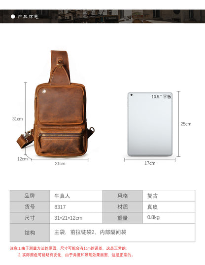 Men's bust bag Genuine cowhide leather outdoor multipurpose crossbody bag for men 