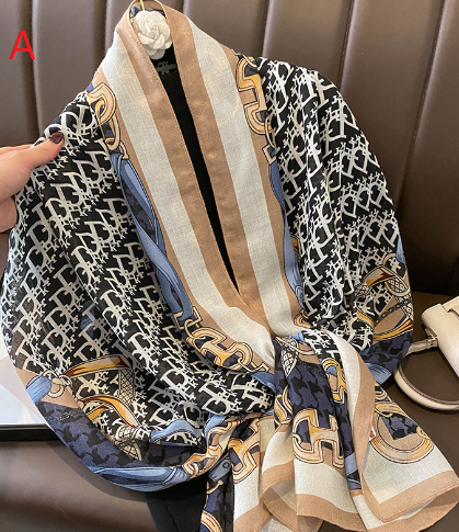 Scarf Fashionable Letter Matrix Chain Print Pattern Cotton Linen Texture Scarf Stole Women