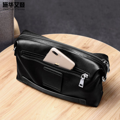 Men's Shoulder Bag Made of Genuine Cowskin Leather Casual Large Capacity Handbag Business Crossbody Bag 