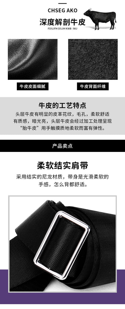Men's Shoulder Bag Made of Genuine Cowskin Leather Casual Large Capacity Handbag Business Crossbody Bag 