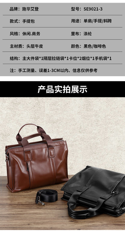 Men's handbag genuine leather cowhide computer bag business large capacity briefcase 