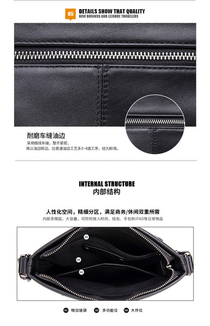 Men's Shoulder Bag Genuine Cow Leather Business Casual Korean Fashion Crossbody Bag for Men 