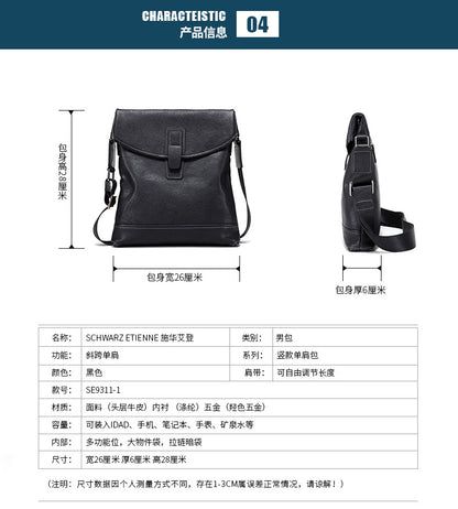 Men's shoulder bag, genuine cowhide leather, multi-functional, casual, large capacity, fashion, crossbody bag 