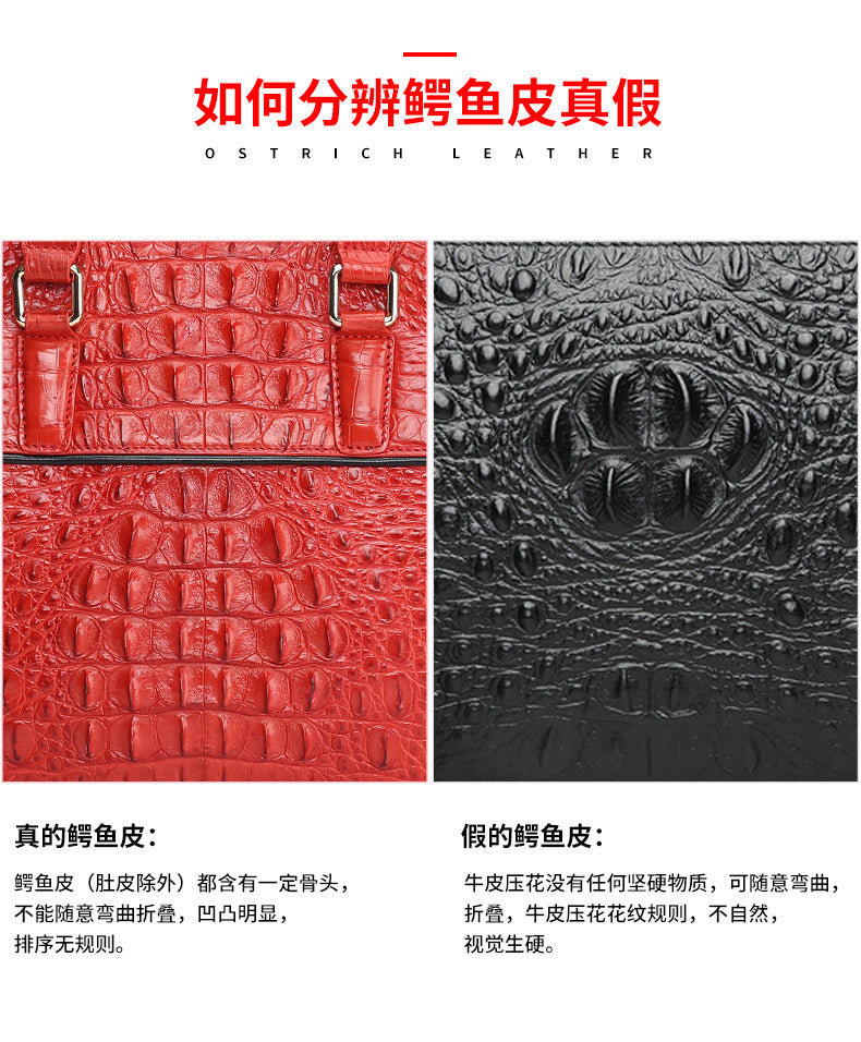 Siamese Crocodile Skin Genuine Leather Men's Shoulder Bag Business Casual Crossbody Bag Handbag 