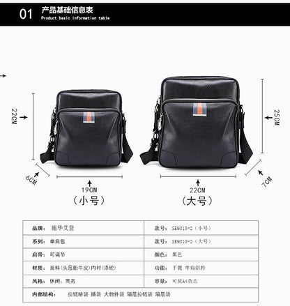 Men's Shoulder Bag Made of Genuine Cowskin Leather Multifunctional Casual Large Capacity Fashion Crossbody Bag 