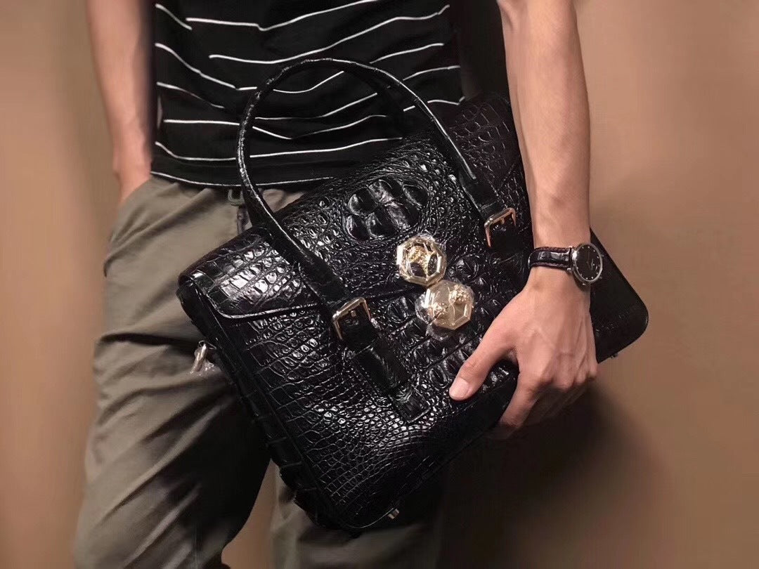 Taiwan Crocodile Skin Genuine Leather Men's Briefcase Casual Handbag Shoulder Bag