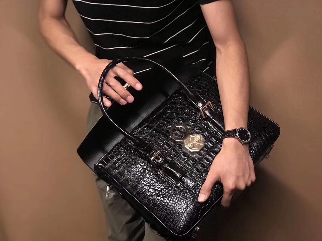 Taiwan Crocodile Skin Genuine Leather Men's Briefcase Casual Handbag Shoulder Bag