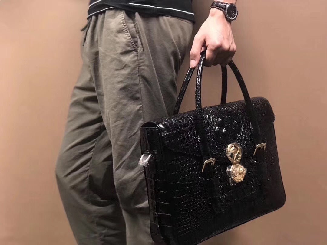 Taiwan Crocodile Skin Genuine Leather Men's Briefcase Casual Handbag Shoulder Bag