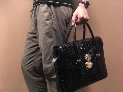 Taiwan Crocodile Skin Genuine Leather Men's Briefcase Casual Handbag Shoulder Bag