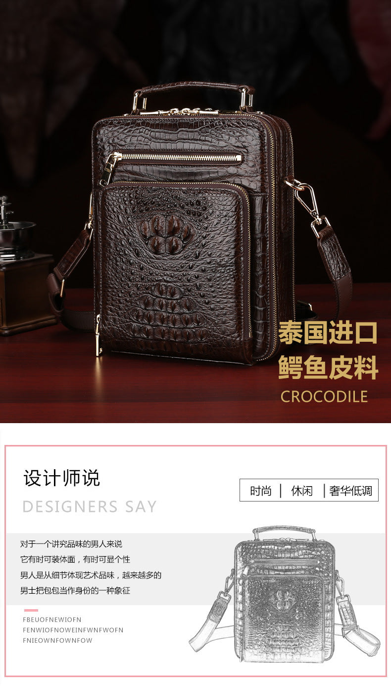 Siamese Crocodile Skin Genuine Leather Men's Shoulder Bag Business Casual Crossbody Bag Handbag 